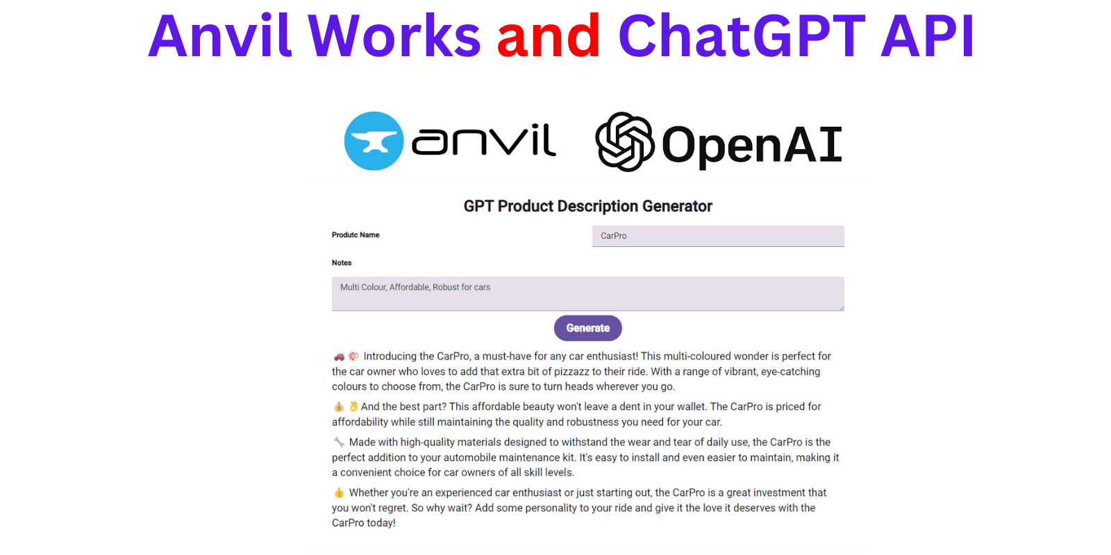Anvil.Works and ChatGPT API for AI Powered Web App Development